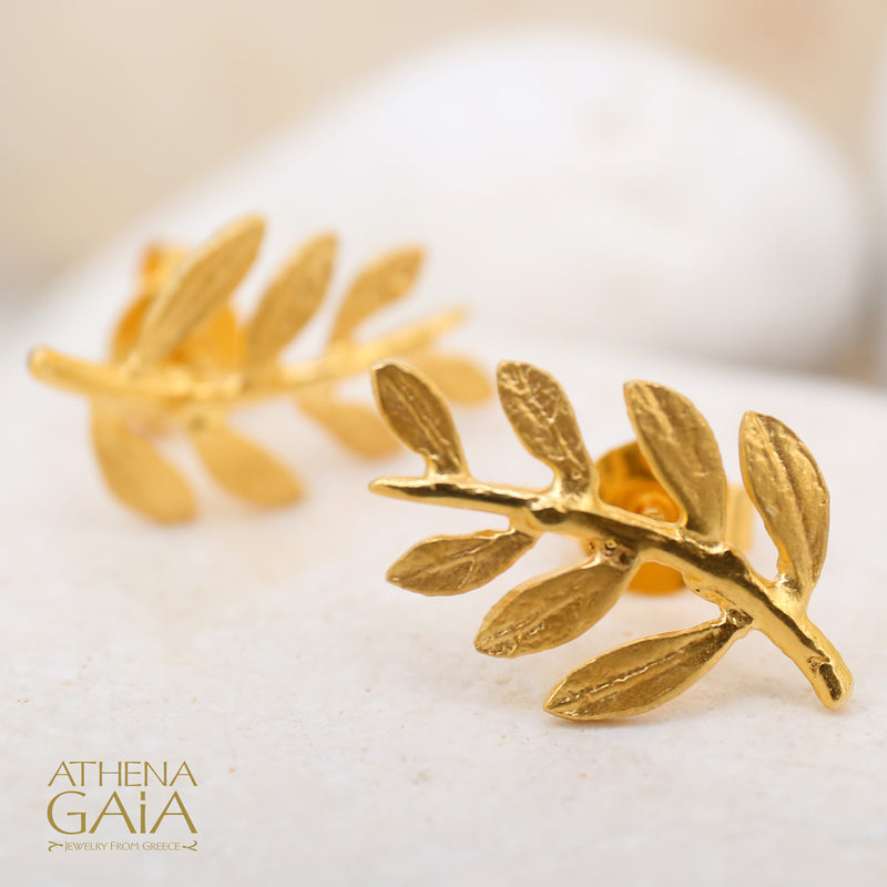 Olive Branch Earrings - 14k Gold Earrings - Stud Earrings