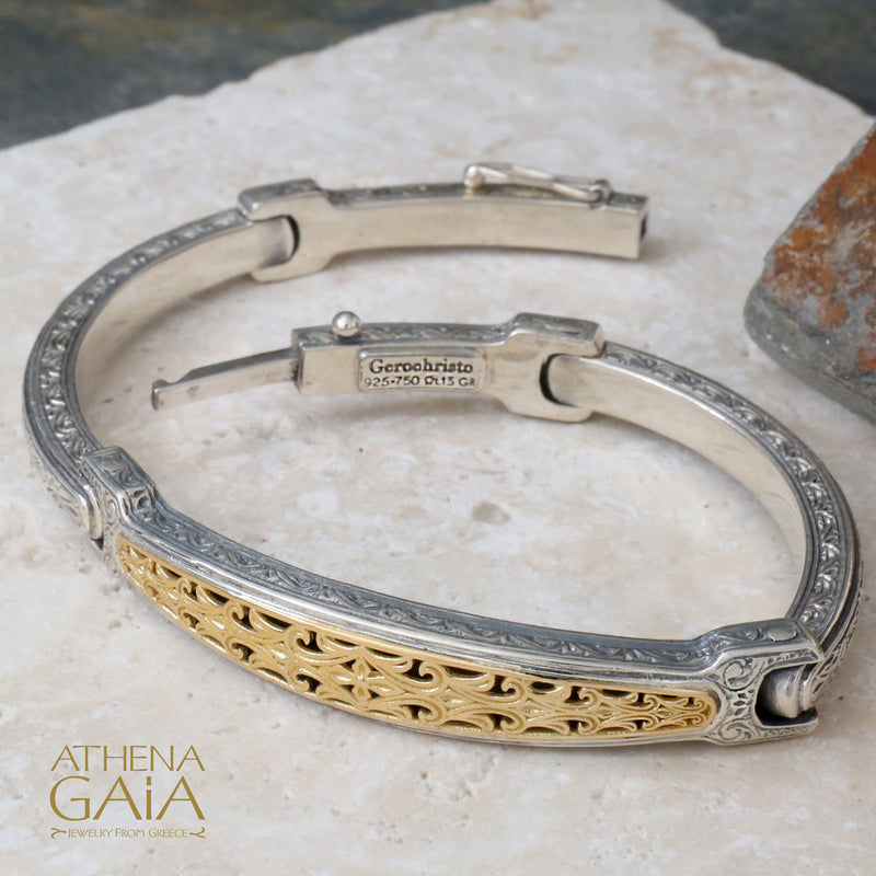 Garden Shadows Bracelet - 18k Gold and Sterling Silver - Flex Bangle Bracelet