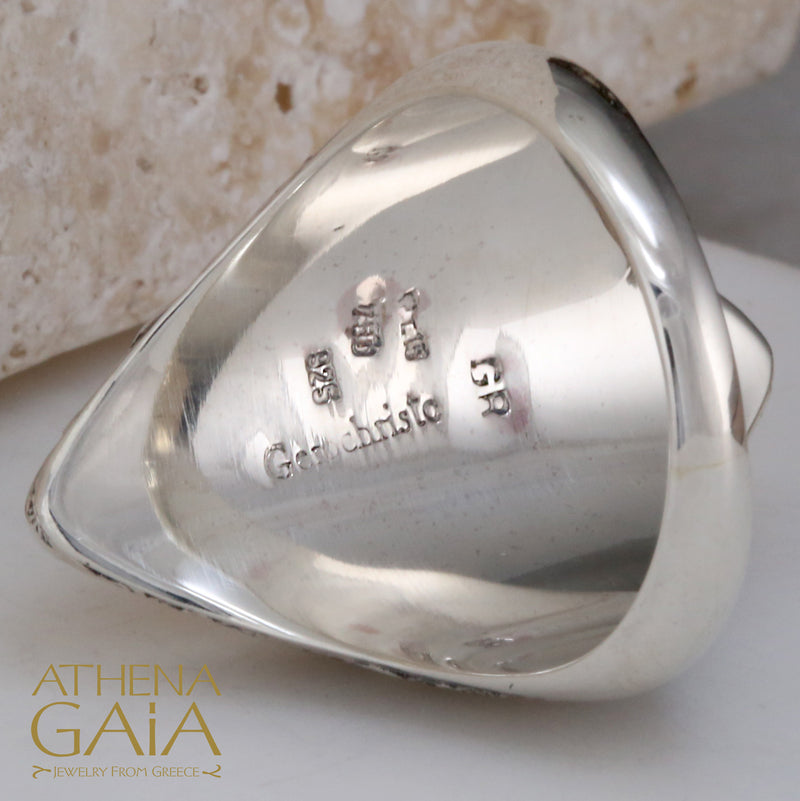 Mediterranean Gold Face Slice Ring - 18k Gold & Sterling Silver Ring - Cocktail Ring