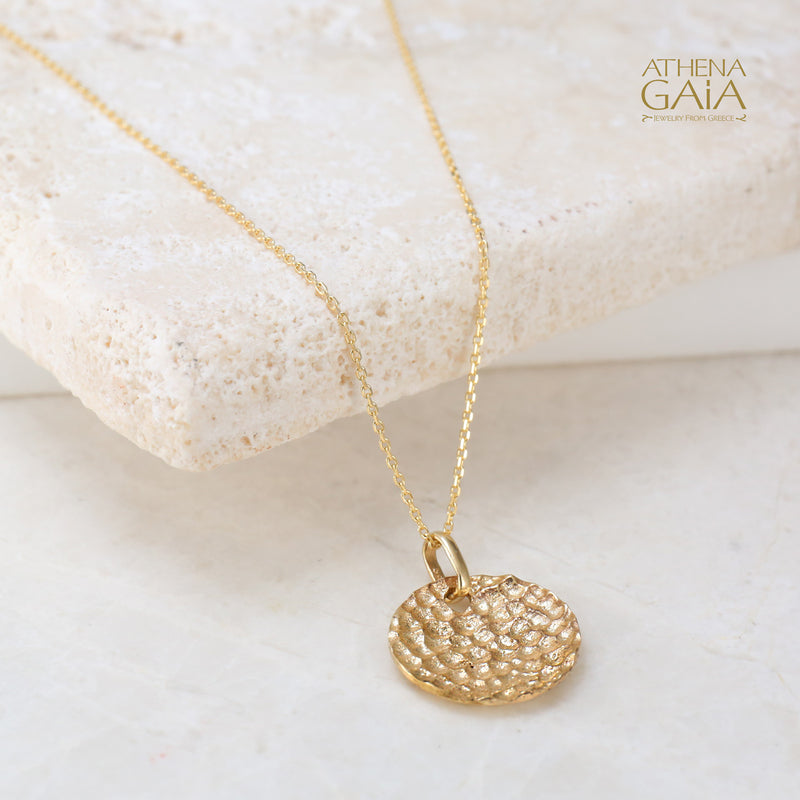 Hammered Disc Necklace - 14k Gold Necklace