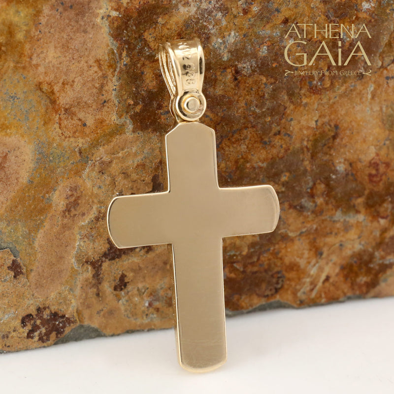 Cross on Textured Cross - 14k Gold - Latin Baptismal Cross