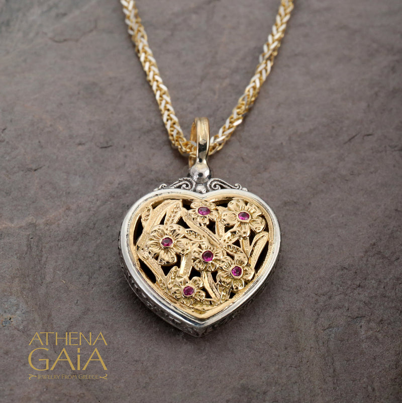 Meadow Shadows Ruby Heart Pendant - 18k Gold & Sterling Silver Pendant