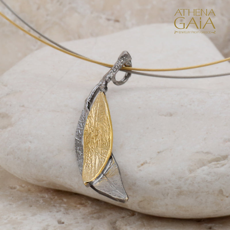 Dual Leaf Necklace - Gold Plated Sterling Silver Necklace