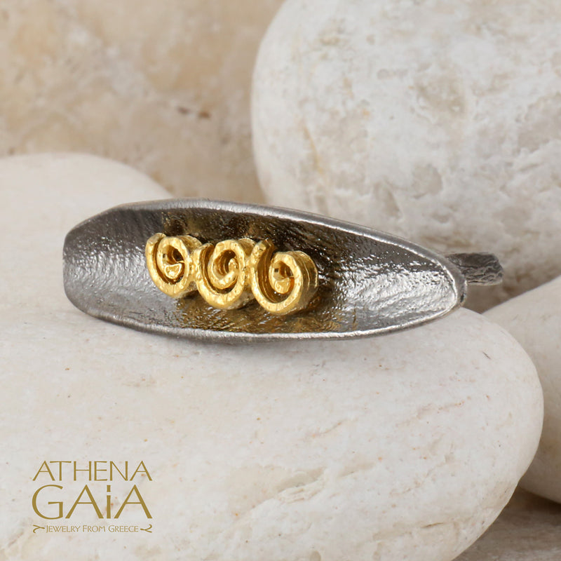 Argonaut Triple Ring - Gold Plated Sterling Silver Ring - Cocktail Ring