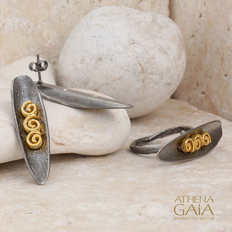 Argonaut Triple Ring - Gold Plated Sterling Silver Ring - Cocktail Ring