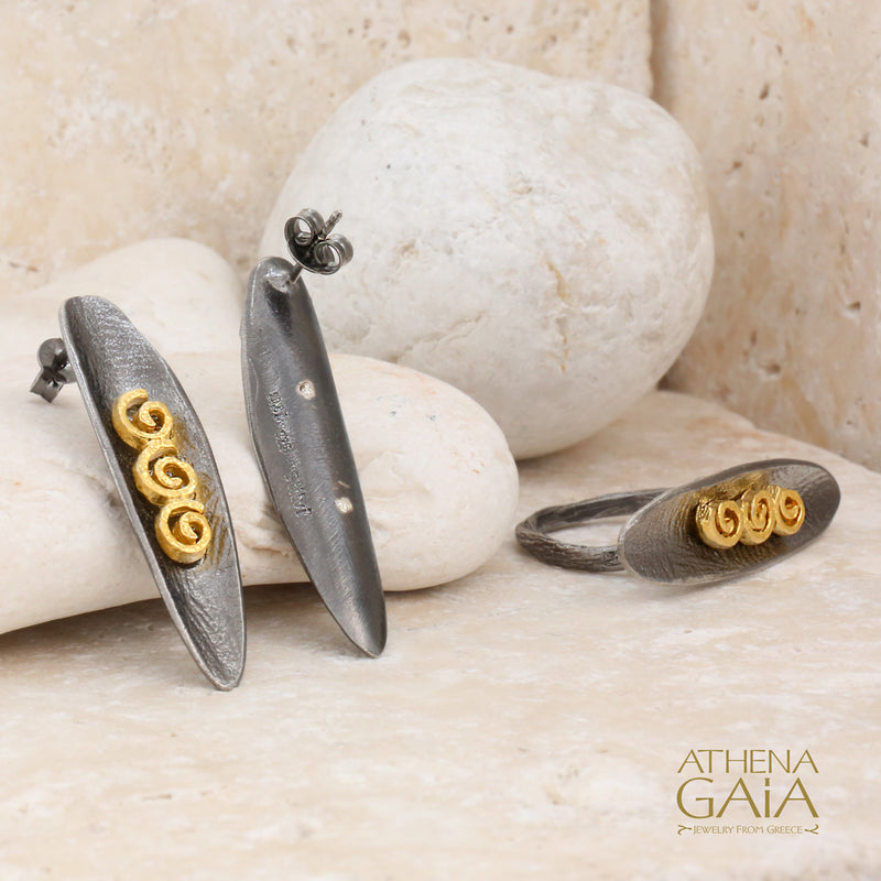 Argonaut Triple Earrings - Gold Plated Sterling Silver Earrings