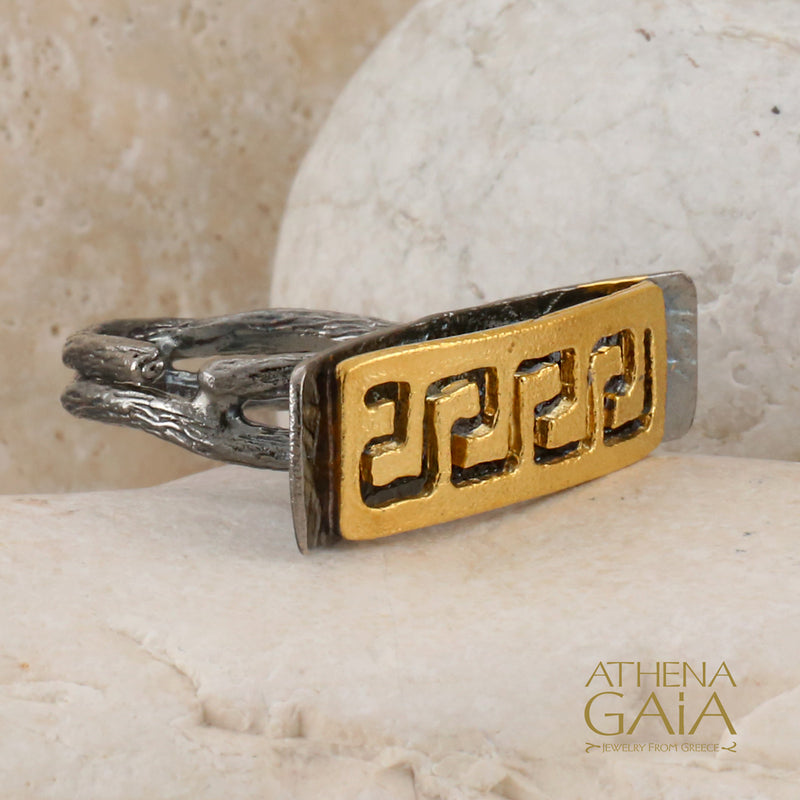 Greek Key Twig Ring - Gold Plated Sterling Silver Ring