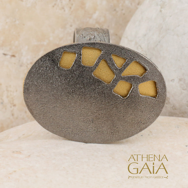 Oval River Stones Ring - Gold Plated Sterling Silver Ring