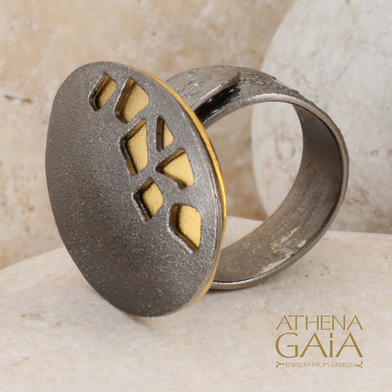 Oval River Stones Ring - Gold Plated Sterling Silver Ring