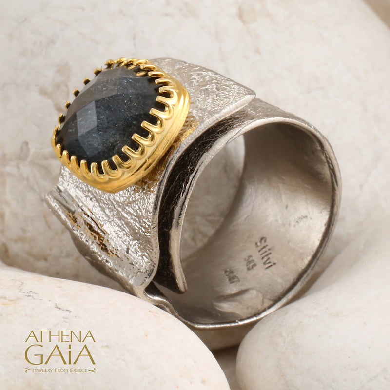 Crepe Doublet Wrap Ring - Gold Plated Sterling Silver Ring - Cocktail Ring