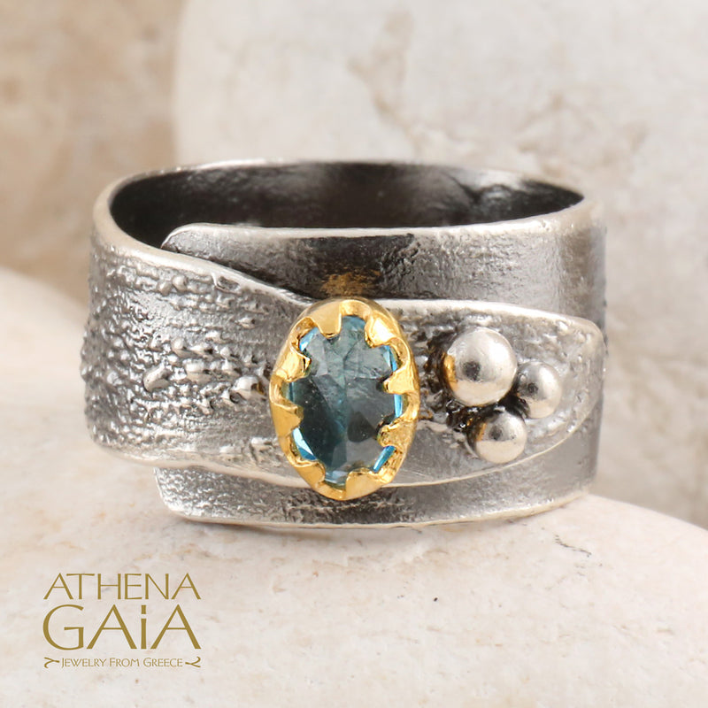 Topaz Pebble Wrap Ring - Sterling Silver Ring