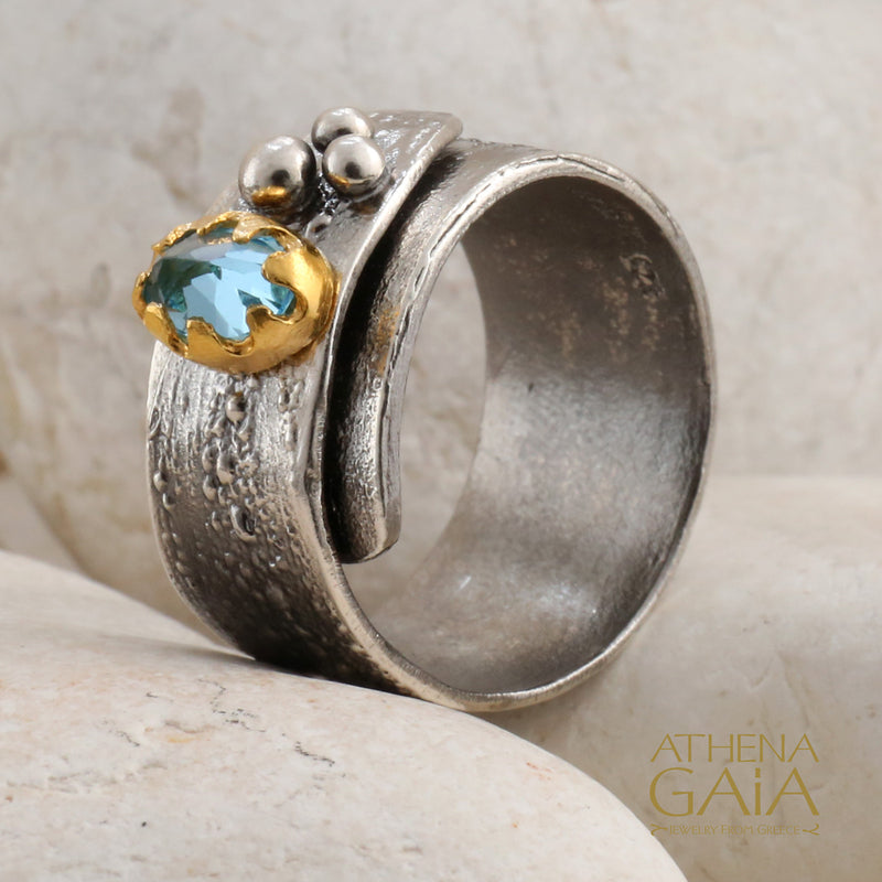 Topaz Pebble Wrap Ring - Sterling Silver Ring