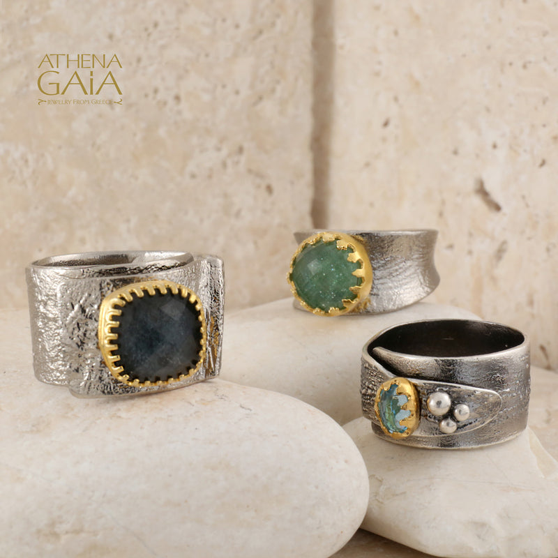 Crepe Doublet Wrap Ring - Gold Plated Sterling Silver Ring - Cocktail Ring