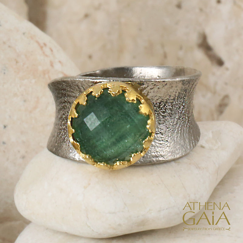 Empathic Aventurine Doublet Ring - Gold Plated Sterling Silver Ring - Cocktail Ring