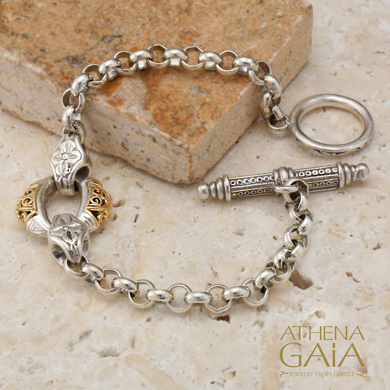 Zelda Single Station Bracelet - 18k Gold & Sterling Silver Bracelet - Link Bracelet
