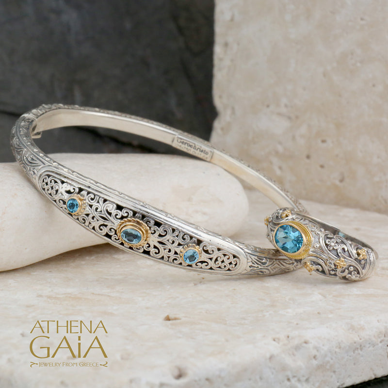 Meadow Breeze Large Stone Band Ring - 18k Gold & Sterling Silver Ring - Stackable Ring