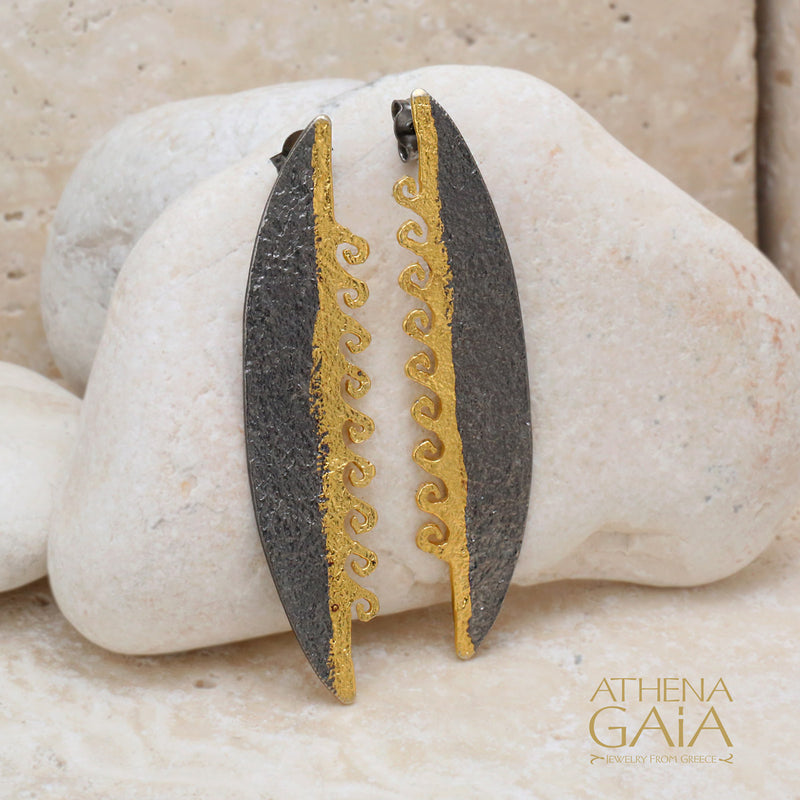 Nightwaves Oval Maelstrom Earrings - Gold Plated Sterling Silver Earrings