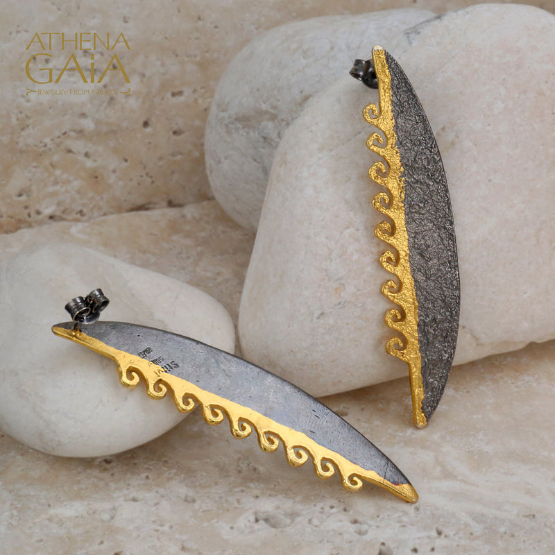 Nightwaves Oval Maelstrom Earrings - Gold Plated Sterling Silver Earrings