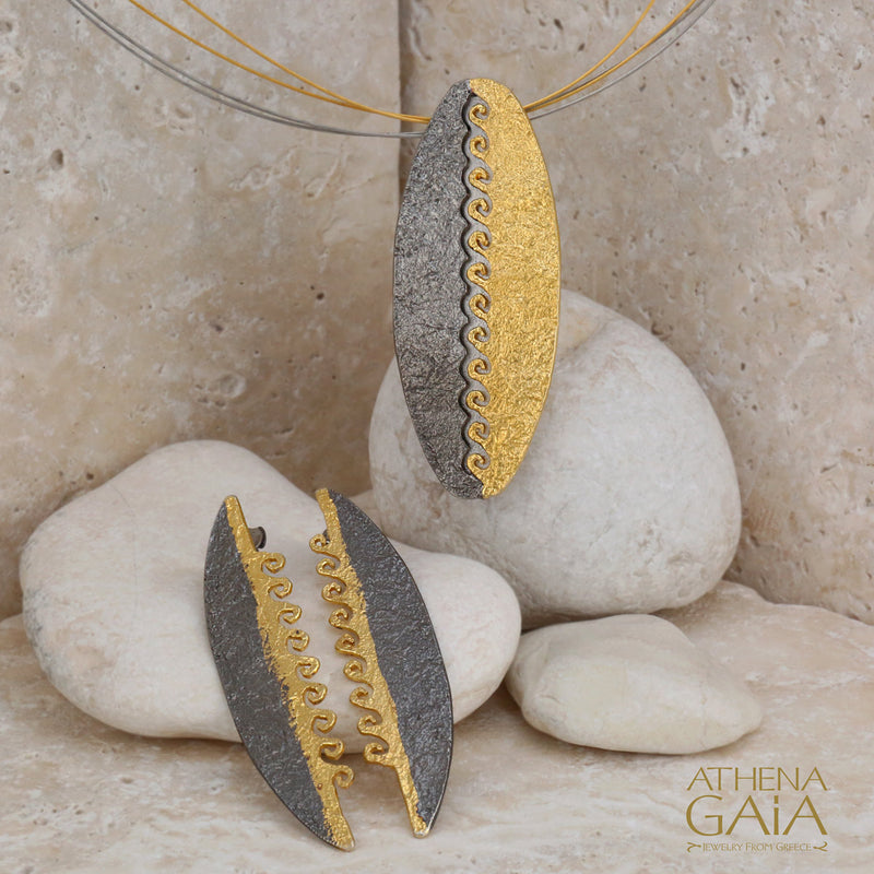 Nightwaves Oval Maelstrom Earrings - Gold Plated Sterling Silver Earrings