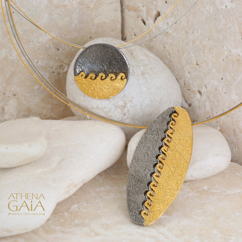 Nightwaves Oval Maelstrom Necklace - Gold Plated Sterling Silver Necklace