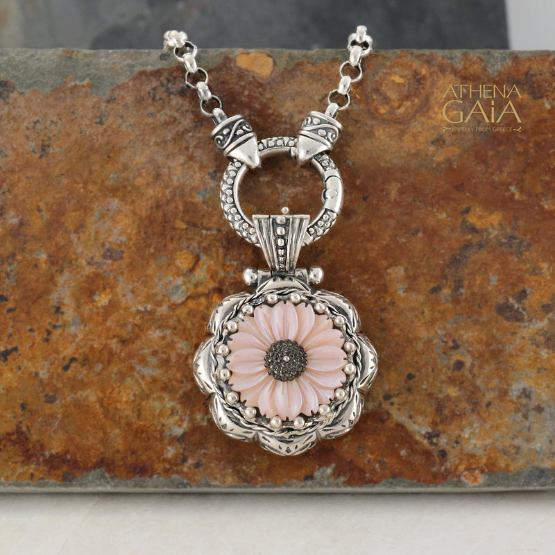 Mother of Pearl Flower Pendant - Sterling Silver Pendant