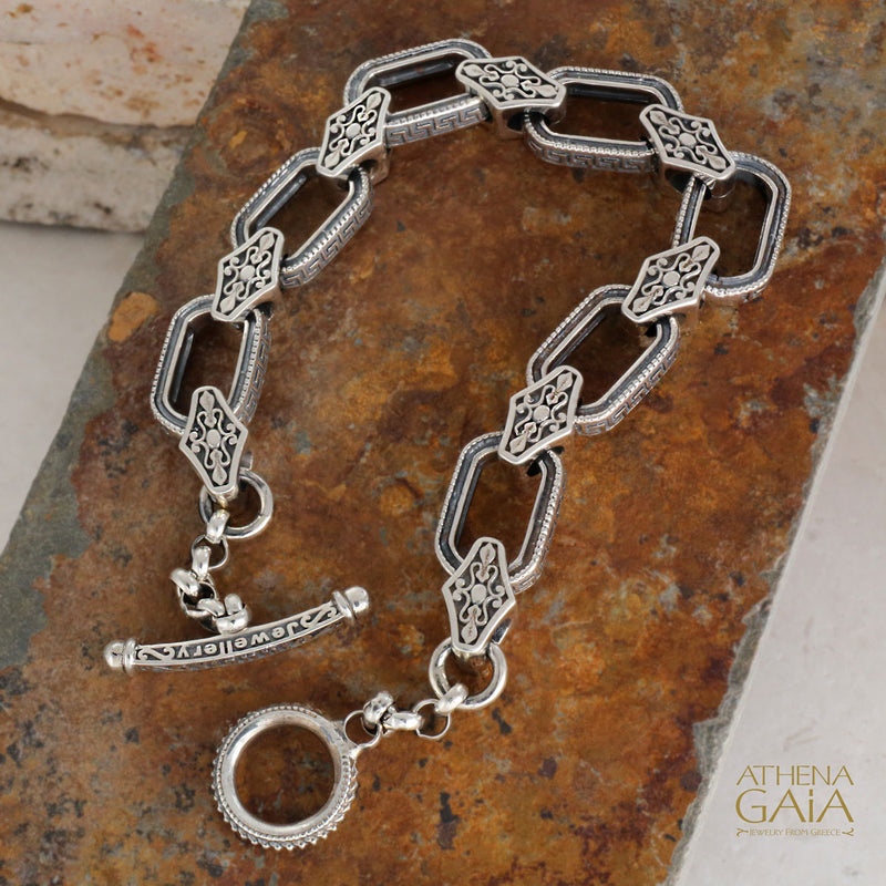 Oval Meander Bracelet - Sterling Silver Bracelet - Link Bracelet