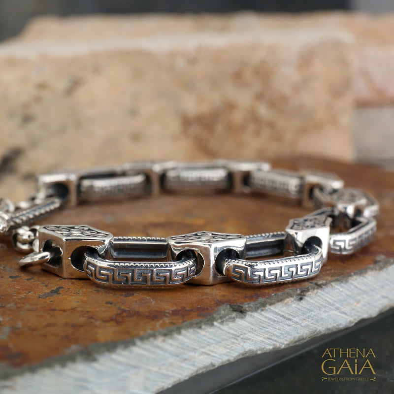 Oval Meander Bracelet - Sterling Silver Bracelet - Link Bracelet