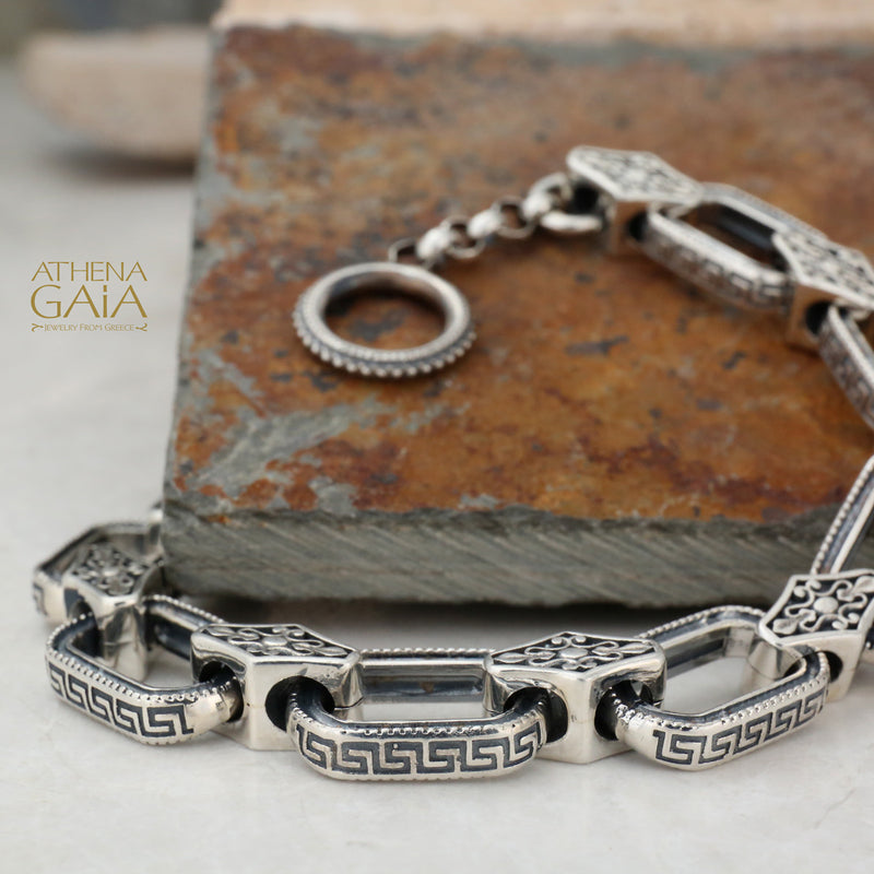 Oval Meander Bracelet - Sterling Silver Bracelet - Link Bracelet