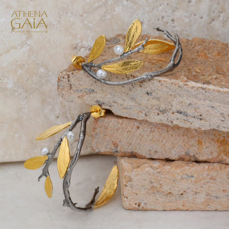 Pearl Olive Wild Half Hoop - Gold Plated Sterling Silver Earrings