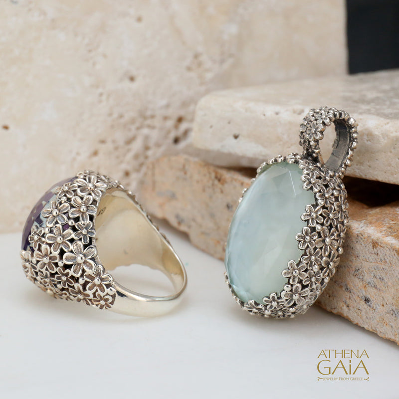 Pop Rocks Wild Flower Anthemis Round Ring (Large) - Sterling Silver Ring - Cocktail Ring