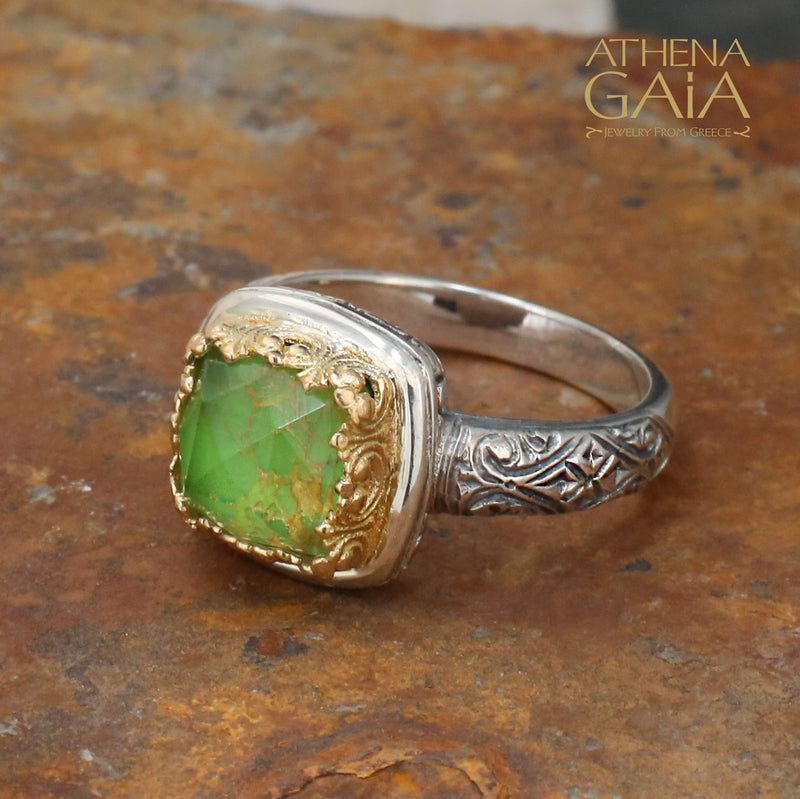 Pop Rocks Square Ring - 18k Gold & Sterling Silver Ring - Cocktail Ring