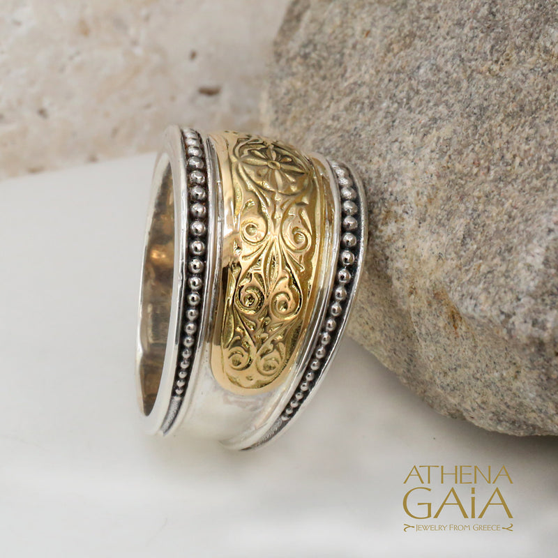 Sun Zephyr Ring - 18k Gold & Sterling Silver Ring - Cigar Band Ring