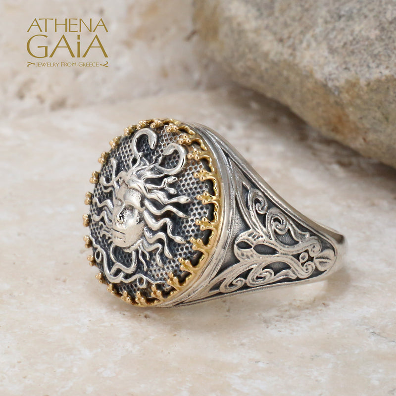 Medusa Ring - 18k Gold & Sterling Silver Ring - Signet Ring