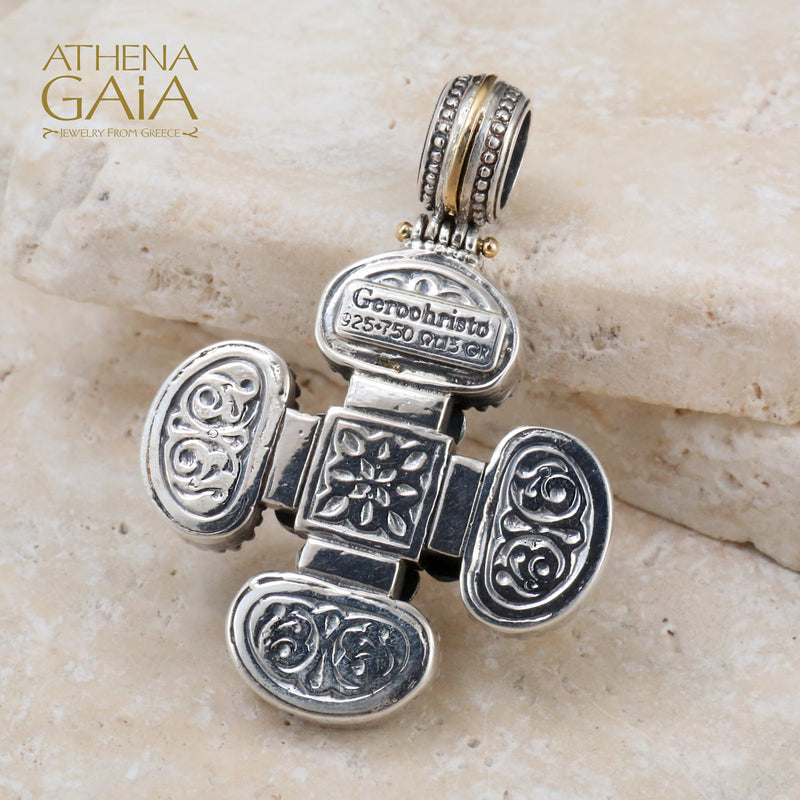 Sparta Pomme Cross Necklace - 18k Gold and Sterling Silver - Cross Necklace
