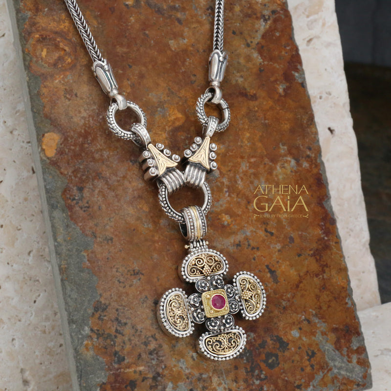 Sparta Pomme Cross Necklace - 18k Gold and Sterling Silver - Cross Necklace