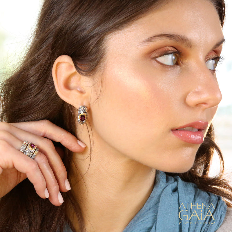 Meadow Breeze Large Stone Earrings - 18k Gold & Sterling Silver - Hoop Earrings
