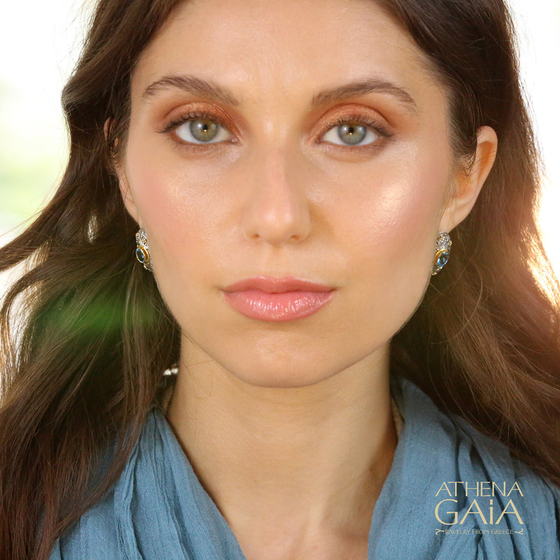 Meadow Breeze Large Stone Earrings - 18k Gold & Sterling Silver - Hoop Earrings