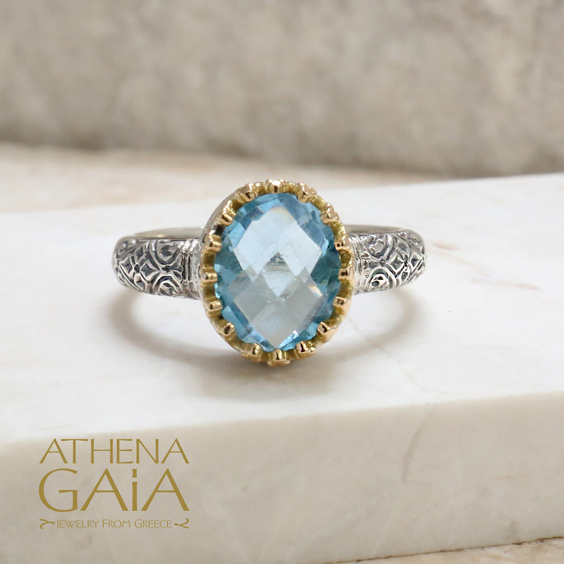 Etched Tall Crown Ring - 18k Gold & Sterling Silver Ring - Cocktail Ring