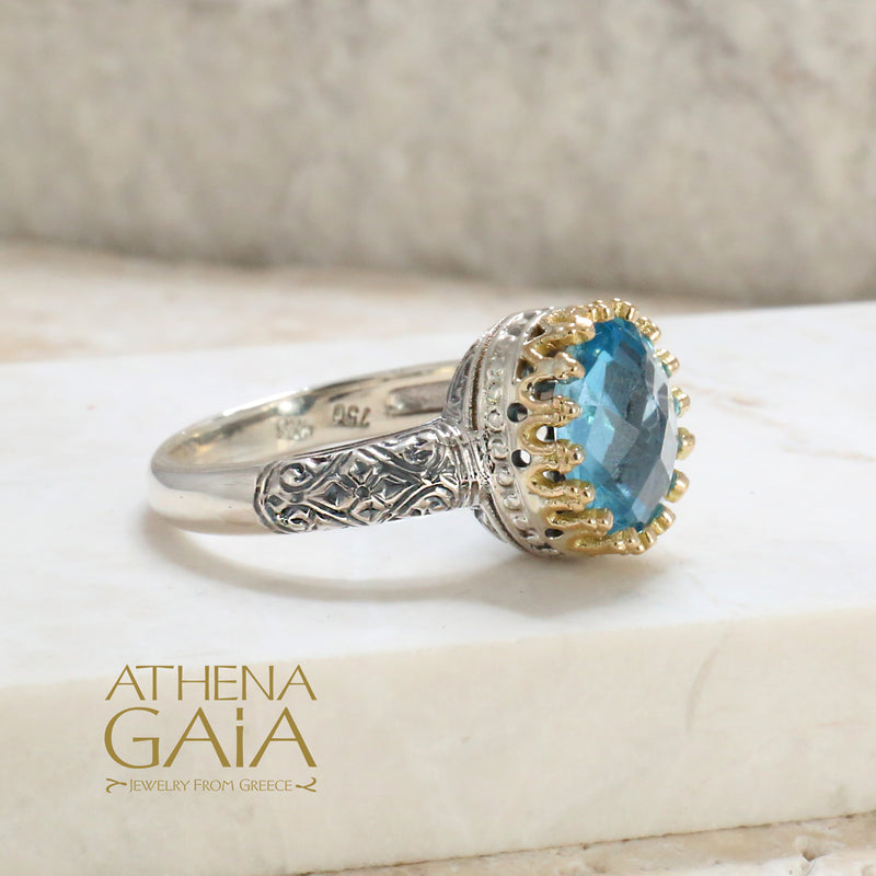 Etched Tall Crown Ring - 18k Gold & Sterling Silver Ring - Cocktail Ring