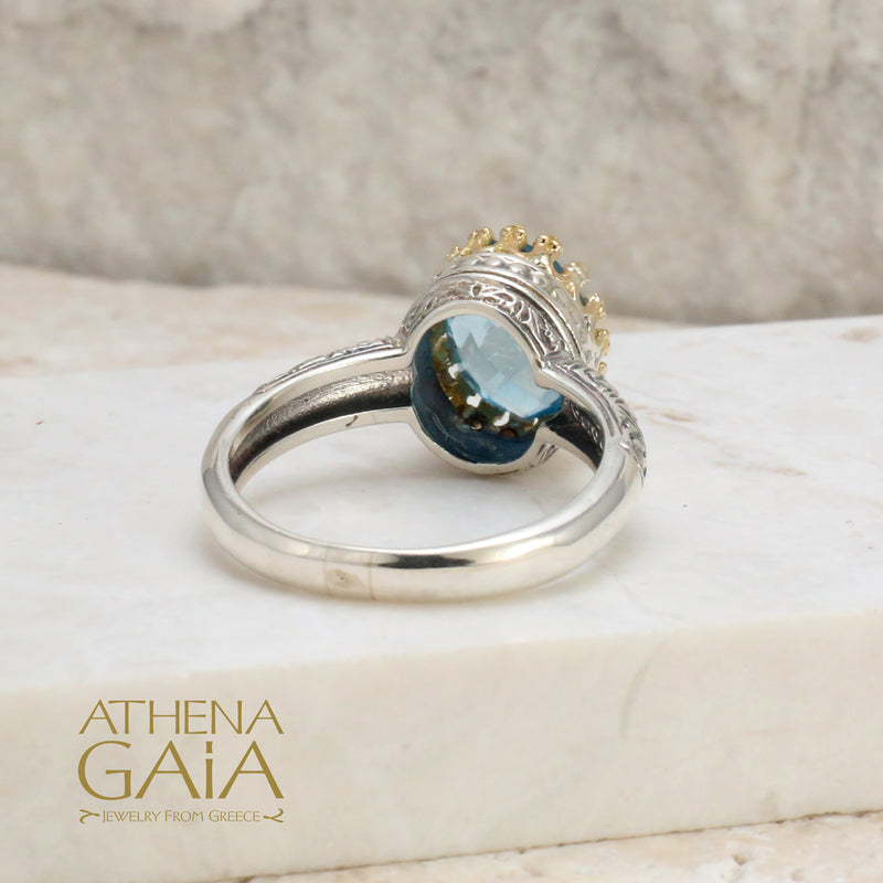 Etched Tall Crown Ring - 18k Gold & Sterling Silver Ring - Cocktail Ring