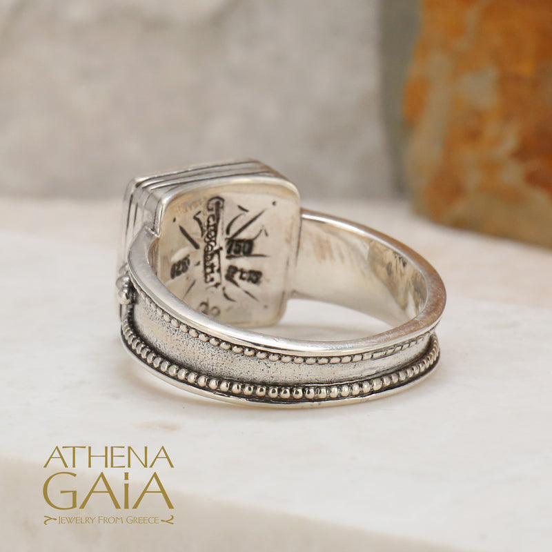 Cyclades Square Ring - 18k Gold & Sterling Silver Ring - Signet Ring