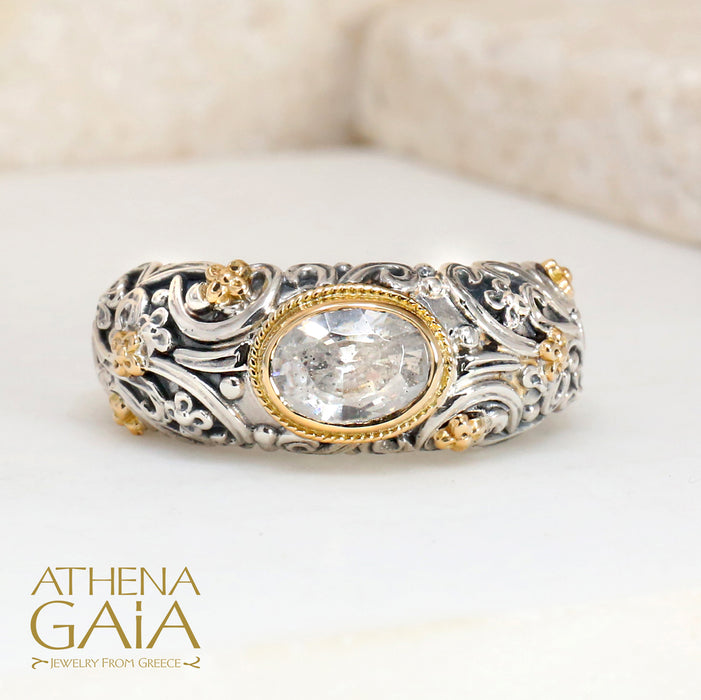 Meadow Breeze Large Stone Band Ring - 18k Gold & Sterling Silver Ring - Stackable Ring