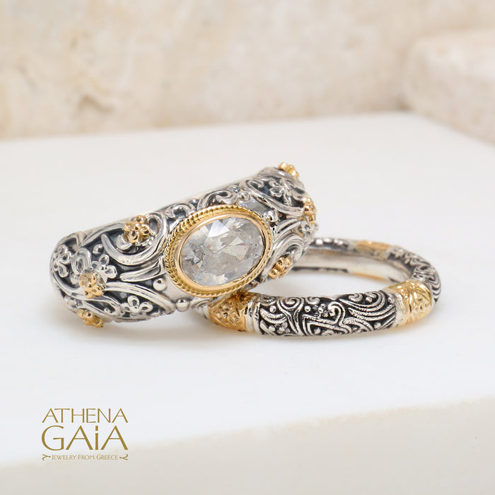 Meadow Breeze Large Stone Band Ring - 18k Gold & Sterling Silver Ring - Stackable Ring