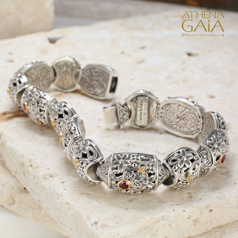 Meadow Breeze Barrel - 18k Gold & Sterling Silver Bracelet - Link Bracelet