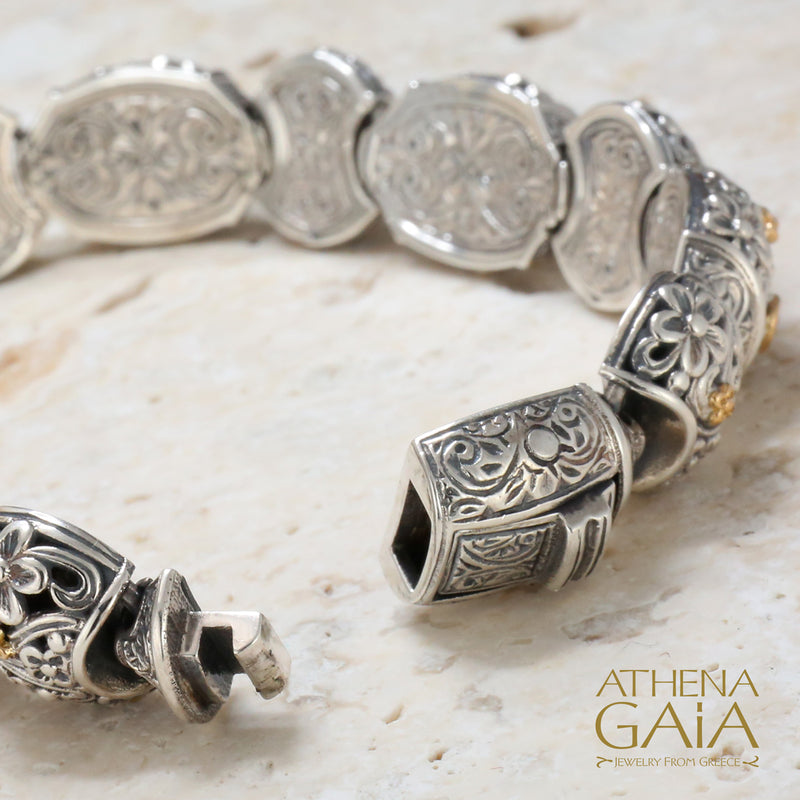 Meadow Breeze Barrel - 18k Gold & Sterling Silver Bracelet - Link Bracelet