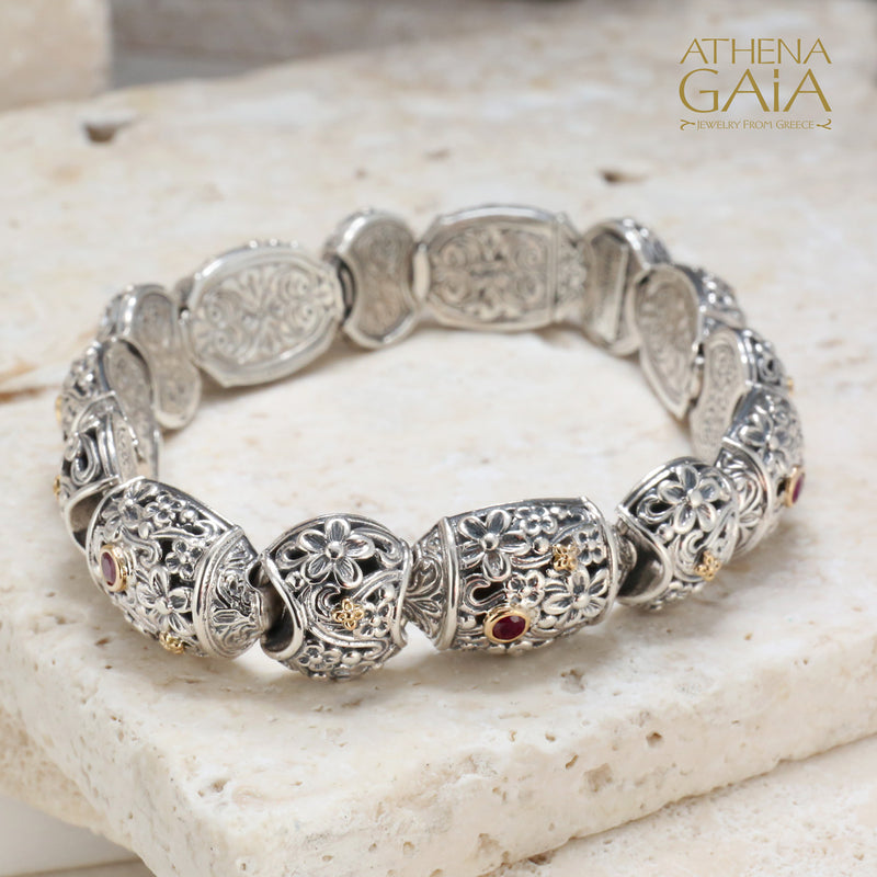 Meadow Breeze Barrel - 18k Gold & Sterling Silver Bracelet - Link Bracelet