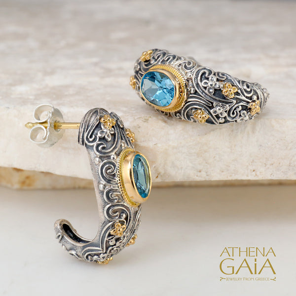 Meadow Breeze Large Stone Earrings - 18k Gold & Sterling Silver - Hoop Earrings