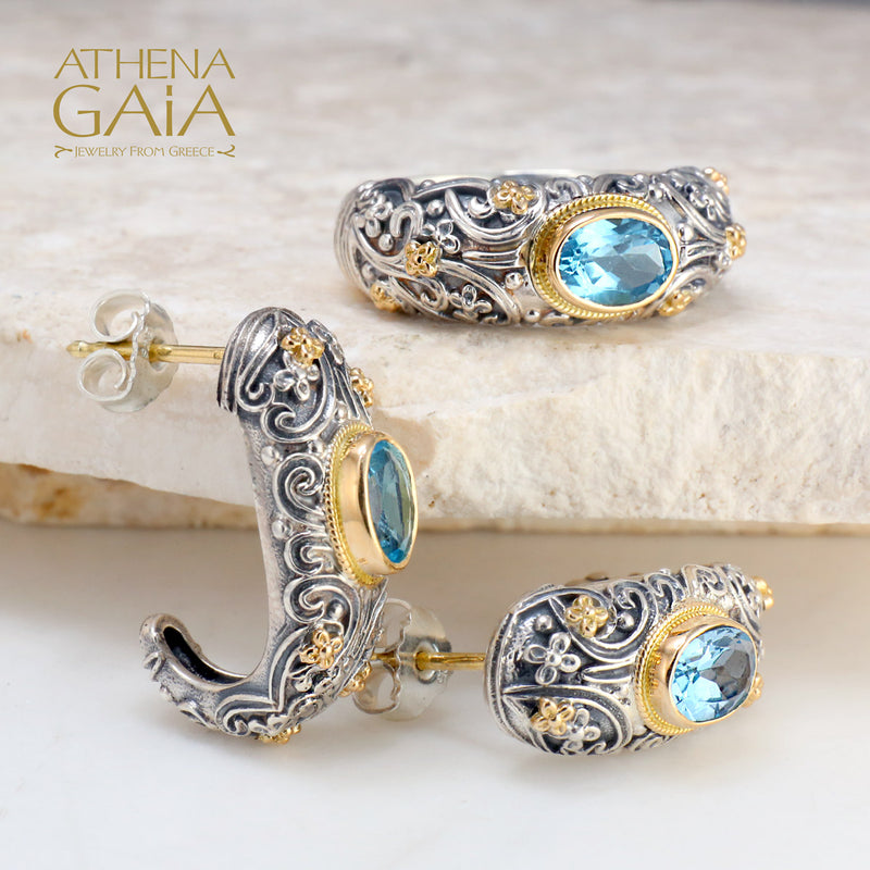 Meadow Breeze Large Stone Earrings - 18k Gold & Sterling Silver - Hoop Earrings