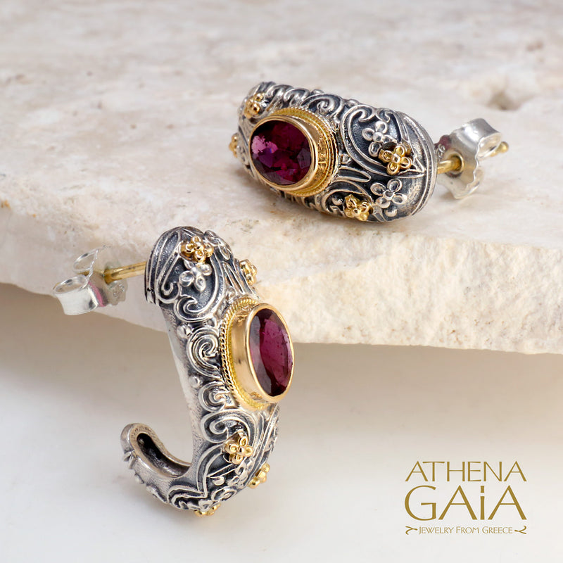 Meadow Breeze Large Stone Earrings - 18k Gold & Sterling Silver - Hoop Earrings