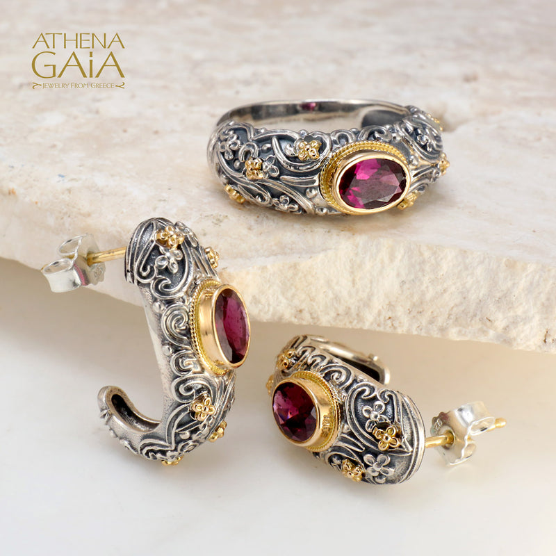 Meadow Breeze Large Stone Earrings - 18k Gold & Sterling Silver - Hoop Earrings